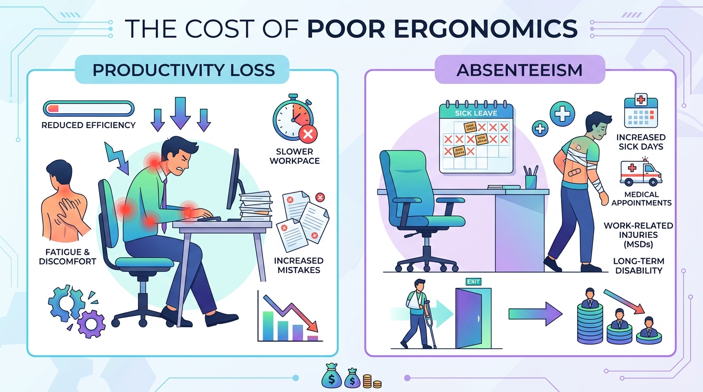 Read more about the article THE COST OF POOR ERGONOMICS: ABSENTEEISM AND PRODUCTIVITY LOSS